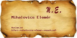 Mihalovics Elemér névjegykártya